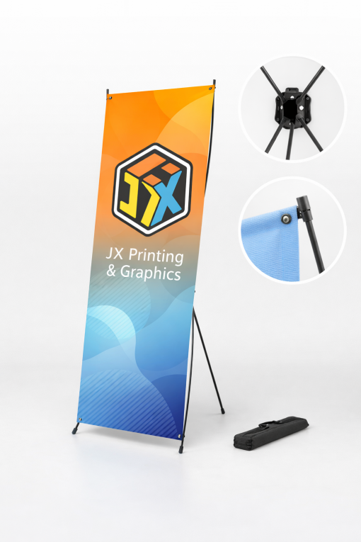 X-banner stand 24x63 indoor display with full-colour print, Calgary banner stands